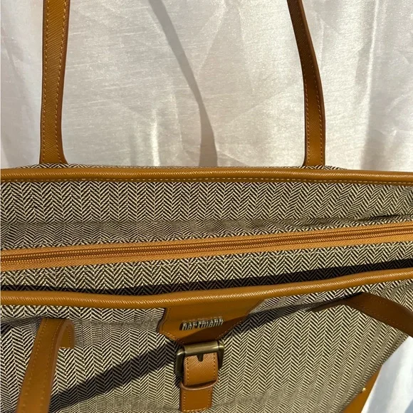 Hartmann Herringbone Luxe Elegant Brown and Tan Tote Bag - Picture 7 of 11